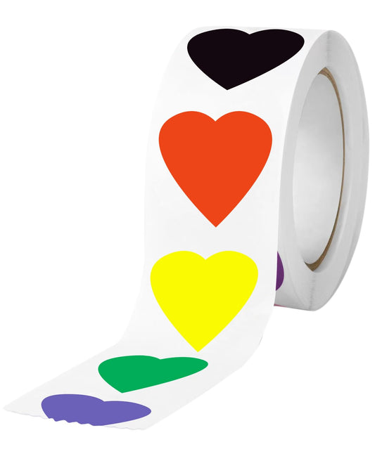 500 Pcs Colored Heart Stickers, 1" Heart Color Coding Labels Writable Self-Adhesive 8 Color Style Colorful Circle Heart Sticker for Office, Classroom, Family, Yard Sale (500 Labels per Roll)