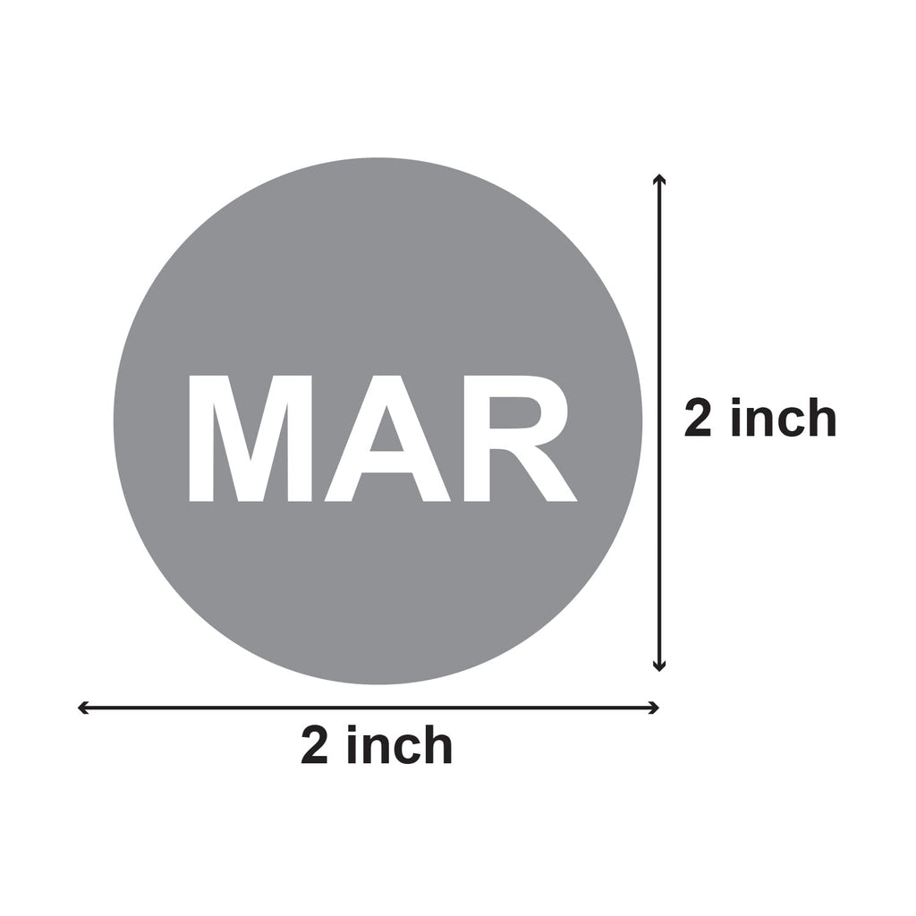 March, Months of the Year (2 inch, Grey - 600 Labels) Circle Dot March Stickers for Perishable Items, Inventory or Medications