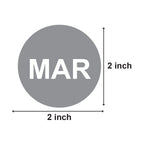 March, Months of the Year (2 inch, Grey - 600 Labels) Circle Dot March Stickers for Perishable Items, Inventory or Medications