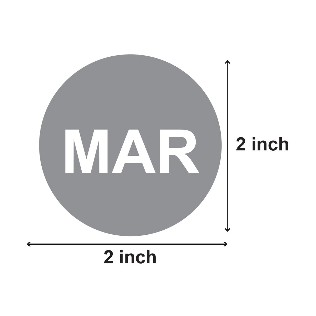 March, Months of the Year (2 inch, Grey - 600 Labels) Circle Dot March Stickers for Perishable Items, Inventory or Medications