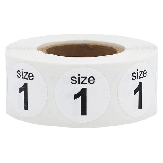 Shoe Size 1 White Stickers - 3/4 Inch Round, 500 Semi-Gloss Adhesive Labels Per Roll for Retail, Footwear Inventory, and Organization - Made in The USA White Size 1