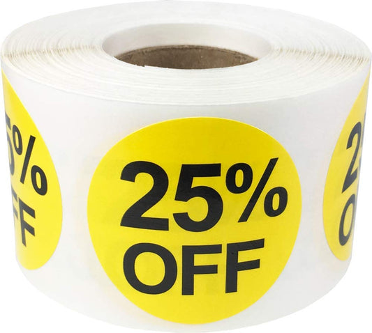 25% Percent Off Stickers for Retail 1.5 Inch 500 Adhesive Labels 25% Off