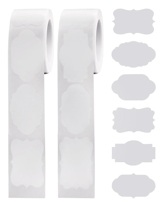 600 Pcs White Labels Stickers, 6 Fancy Shape Stickers Labels, 1.2 x 2 inch Blank Name Tags Gift Stickers Labels for Jam Jars Home Baking Handmade Cosmetic