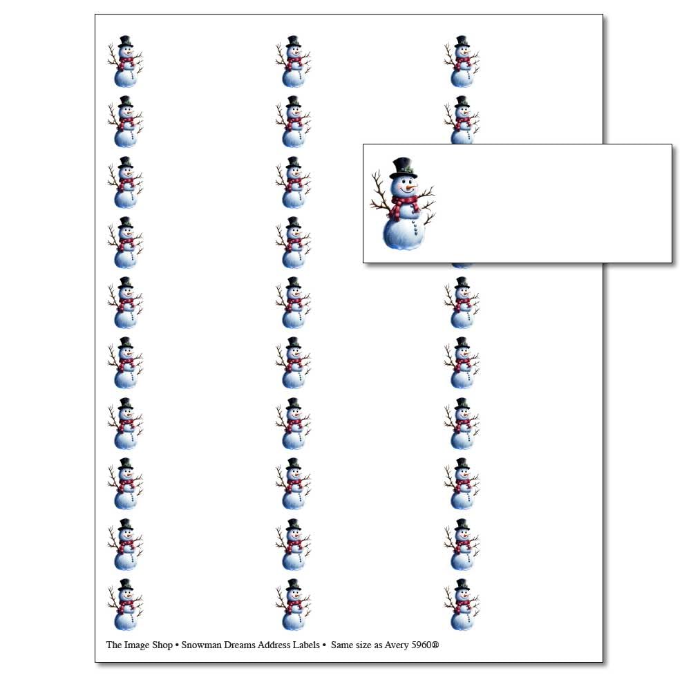 Snowman Dreams Printable Address Labels, 150 Labels Per Package, White/Blue/Black