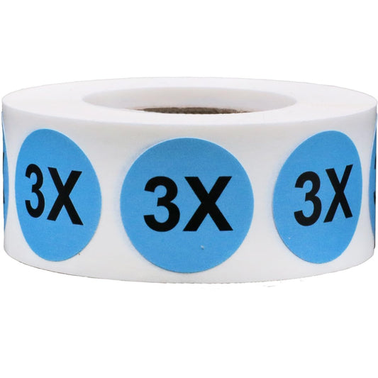 Blue Circle 3X Clothing Size Stickers for Retail Apparel 0.75 Inch 500 Total Adhesive Labels