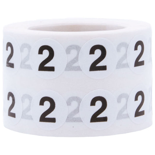 1/2" Inch Number 2 Stickers, Semi-Gloss White Round Labels with Black Text, 1000 Labels on a Roll, Perfect for Home Organization and Office Management, Permanent Adhesive # 2