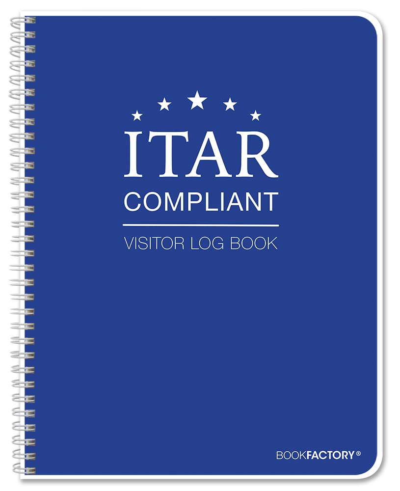BookFactory ITAR Visitor Log Book/Visitor Register/Guest Sign-in Book - 120 Pgs, 8.5" X 11" Wire-O (Official ITAR-International Traffic in Arms Regulations) (Made in USA) ITAR Log - NEW Style