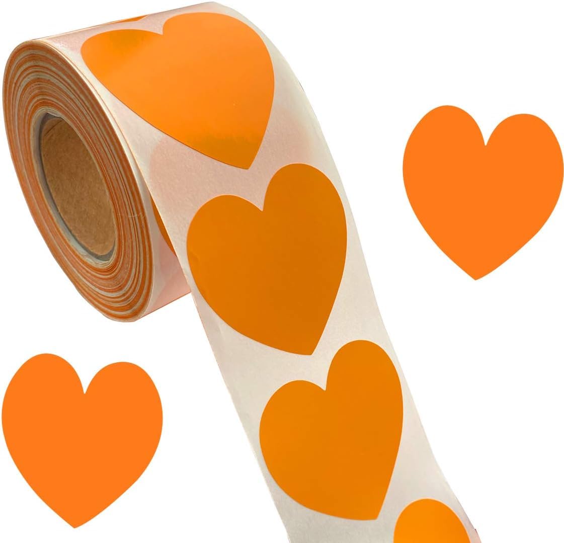 Mother's Day Stickers,Heart Shape Label,Stickers for Wedding Crafting Scrapbooking,Father's Day Supplies, 2 Inch Adhesive Label 500 Per Roll (1 Roll) Orange