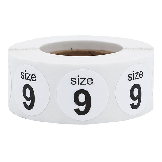 Shoe Size 9 White Stickers for Retail Clothing 0.75 Inch 500 Total Adhesive Labels White Size 9