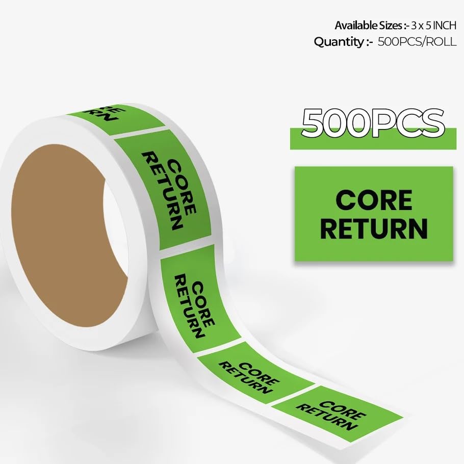 StickerJet Core Return – Warehouse Receiving Labels – 3"x5" Rectangle Labels – 500 Qty/Roll – Paper, Easy Peel and Stick, Strong Adhesive, No Residue, Made in USA