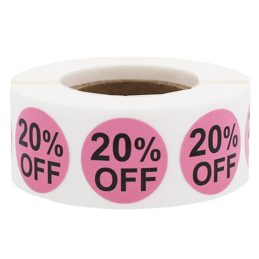 20% Percent Off Stickers for Retail 0.75 Inch 500 Adhesive Labels