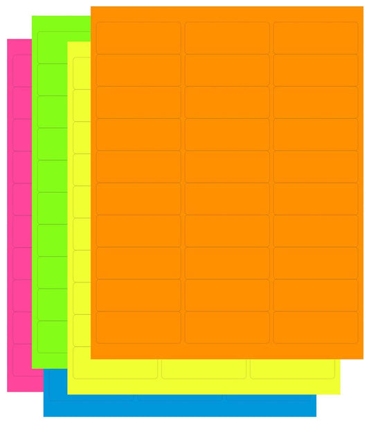 Assorted Fluorescent Address Labels | 5 Colors - Green, Orange, Blue, Yellow and Pink | 5 Sheets of Each Color | 1" x 2-5/8" - 30 Per Page, from NextDayLabels | 750 Labels