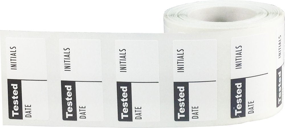 White and Black Tested Labels, 3/4 x 1 1/2 Inch in Size, 500 Adhesive Stickers on a Roll