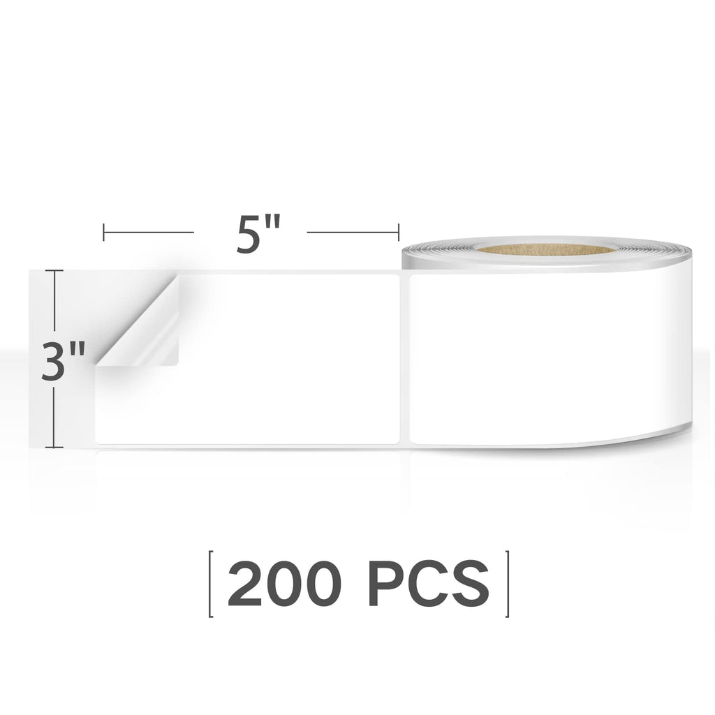 EVQ White Rectangle Sticker 3 x 5 Inch Vinyl Label Roll 200 PCS