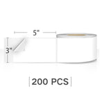 EVQ White Rectangle Sticker 3 x 5 Inch Vinyl Label Roll 200 PCS