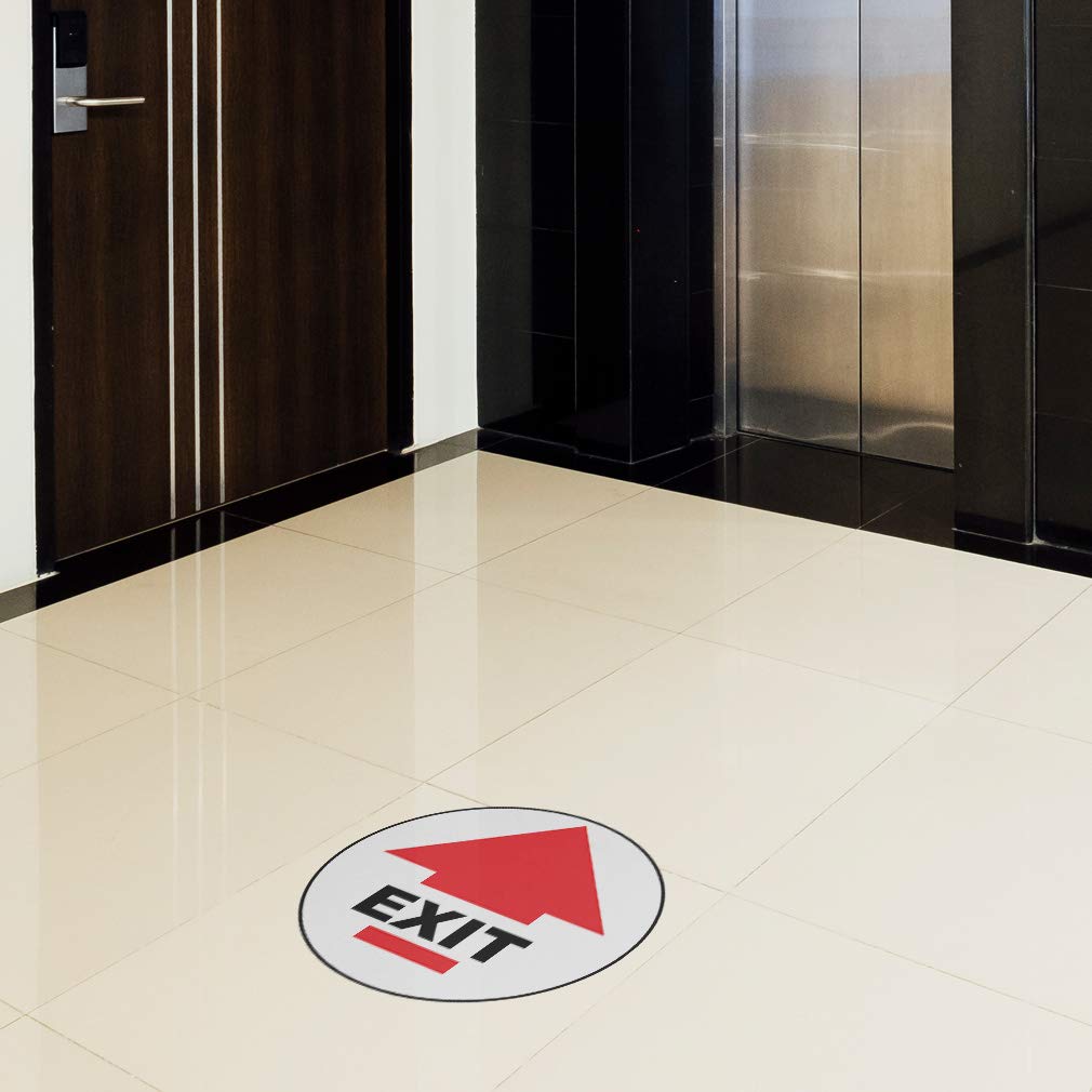 Exit Floor Decals Red Black Anti-Slip Round Shape D Business Industrial Signs Stickers 17Inches Longer Side