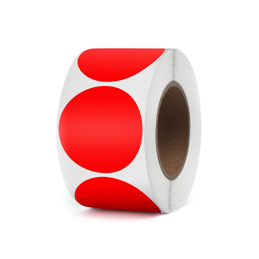 Red Circle Thermal Labels Vinyl 1.5 Inch Self-Adhesive Round Stickers Roll Waterproof Printer Decals Name Tag for QR Code DIY Office Address 500 PCS Red