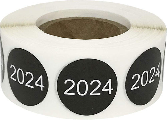 InStockLabels 2024 Year Stickers (Black) - 0.75", 500 Round Stickers Per Roll – Round Labels for File Folders, Sticker Labels for End of Year Organization, Circle Stickers for Office & Home Use