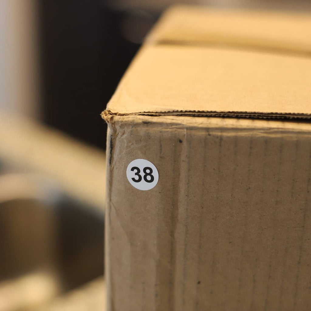 White with Black Number 38 Circle Dot Stickers, 3/4 Inch Round, 500 Labels on a Roll for Organization and Inventory - Semi-Gloss Finish - Made in The USA #38