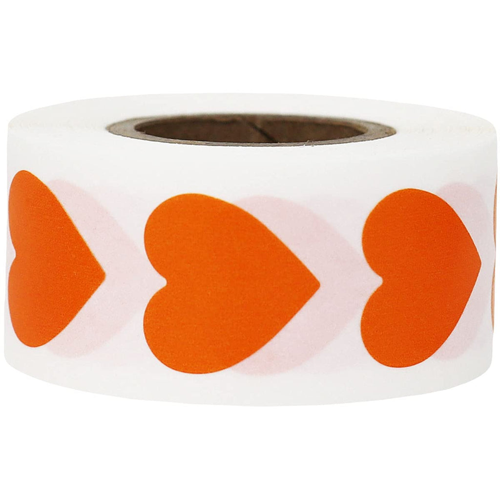 Orange heart-shaped adhesive seals for Valentine's Day crafting and scrapbooking, 0.75 inch, set of 500 