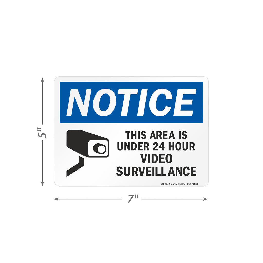 SmartSign 5x7 inch blue and white video surveillance notice sticker labels with symbol, laminated polyester, superstick adhesive, 4-pack