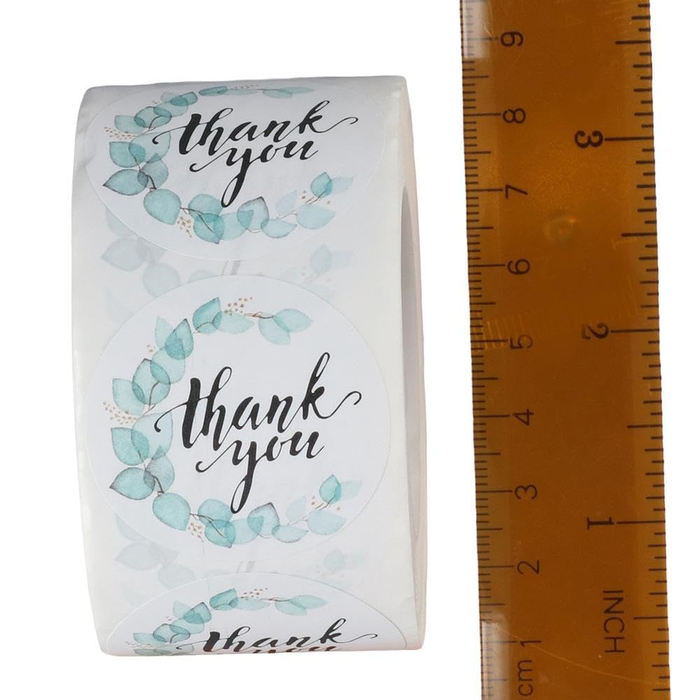 dohobby 500Pcs Blue Turquoise Pattern Thank You Label Stickers, 1.5 Inch Self Adhesive Roll Sticker for Small Business,Party