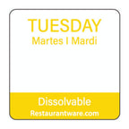 Restaurantware RW Smart 1 Inch x 1 Inch Food Rotation Labels 500 Dissolvable Food Safety Labels - Premium Trilingual Yellow Paper Day Of The Week Labels For Food Storage Or Prep Tuesday