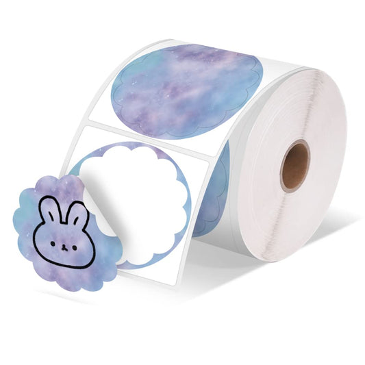 Memoking 2” Wavy Thermal Labels - Flower Shape Sticker Label, Self-Adhesive Direct Thermal Label for Thanks Card, Logo, Name, Price, Address, QR Code, 500 Labels, Purple