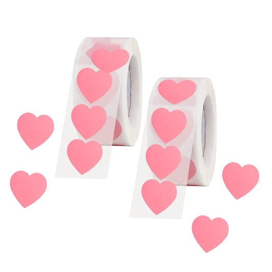 BLMHTWO 1000 Pieces Heart Stickers Roll, 25mm/1 Inch Pink Labels With Self-Adhesive and Strong Viscosity for Envelopes, Scrapbooking, Gift Wrapping