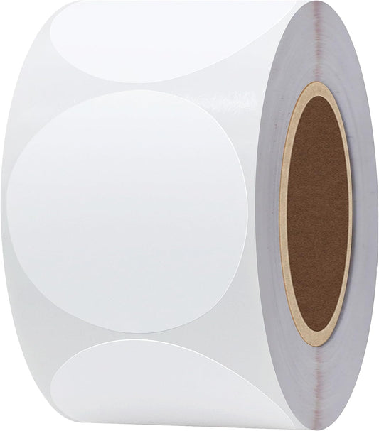 Hybsk 2 inch Circle Color Direct Thermal Stickers Shipping Labels for Barcodes,Name Tag,DIY Logo Design,QR Code,Inventory– Compatible with Zebra,Rollo and More-750 pcs (2 inch,White) 2" White