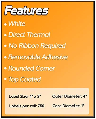 OfficeSmartLabels 4" x 2" Removable Direct Thermal Labels 1 Inch Core - 4 x 2 - Prime - 04 Rolls