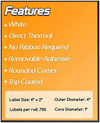 OfficeSmartLabels 4" x 2" Removable Direct Thermal Labels 1 Inch Core - 4 x 2 - Prime - 04 Rolls