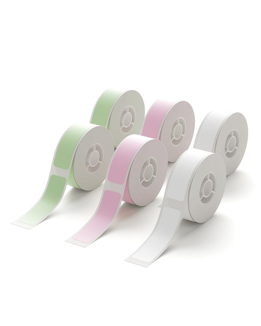 NIIMBOT D11 Label Maker Tape 6Rolls Adhesive White Label Paper 0.47" X 1.57" (12 X 40mm) 160 Labels/Roll, Compatible for NIIMBOT D11 D110 Label Printer, White Pink Green, 6-Roll 6Rolls 12 X 40mm