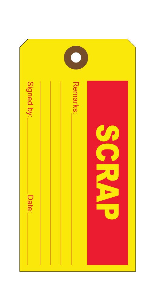 Tags 4 Less Production Quality Control Hang Tags – Equipment Preventative Maintenance Labels, for Easy Record-Keeping for Inventory Status (Scrap, Pack of 100) Scrap