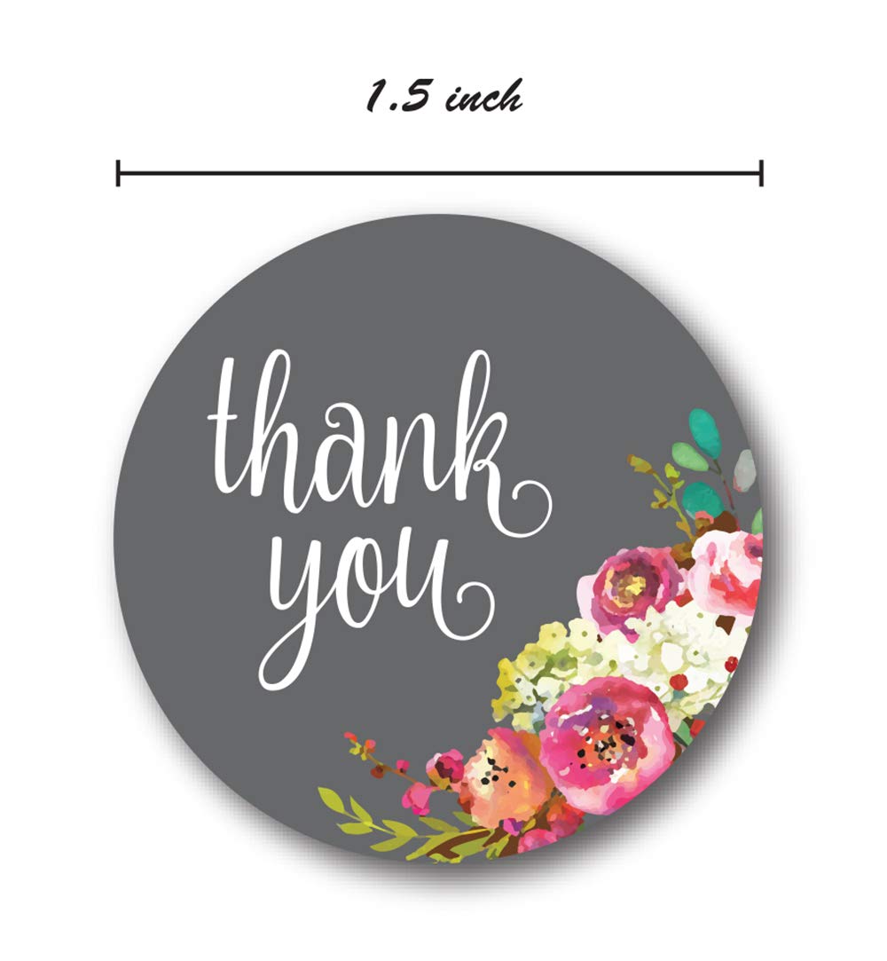 Grey Floral Thank You Stickers / 1000 Gray Gratitude Envelope Seals Roll / 1.5" Round Flower Thanks Labels Grey