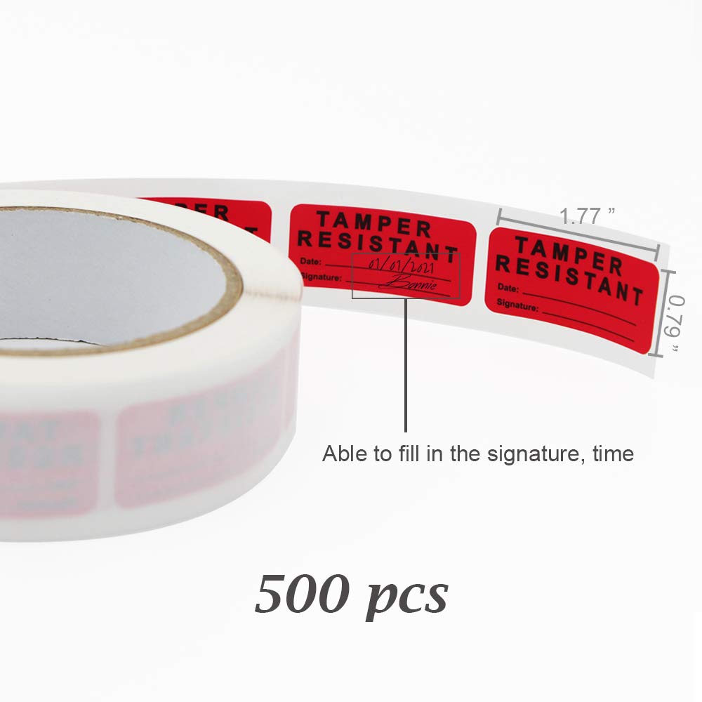 Solitary Walker 500Pcs/roll Tamper Evident Security Void Stickers 0.78" x 1.78" Red Complete Transfer Tamper Proof Labels Safety Torn up Invalid Seals Tape 0.78" x 1.78"