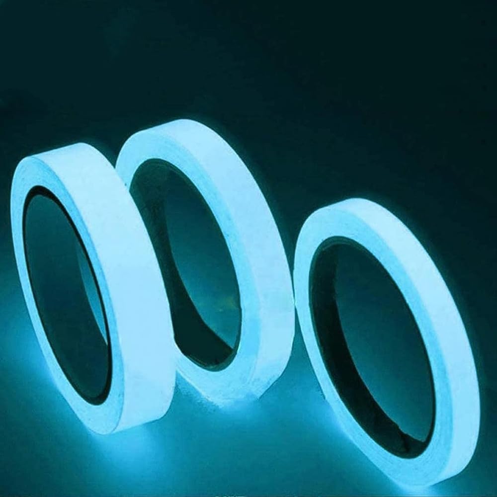 2Pcs Blue Glow in The Dark Tape 9.8 FT Fluorescent Spike Sticker for Stairs Walls Steps Safetys Exits Sign Warning Tape Self-Adhesive Luminous Tapes(1.5 * 3cm)