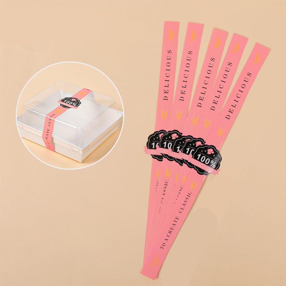 100PCS Food Baking Seal Stickers Self Adhesive Stickers Pastry Seal Sticker Labels Stickers Decorating Chocolates Pastry Seal Strip Seal Sticker Packaging Sticker for Handmade Baking (Pink)