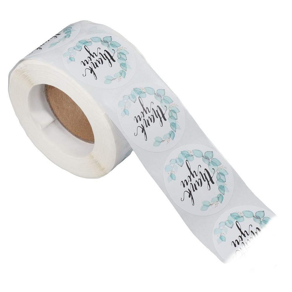 dohobby 500Pcs Blue Turquoise Pattern Thank You Label Stickers, 1.5 Inch Self Adhesive Roll Sticker for Small Business,Party