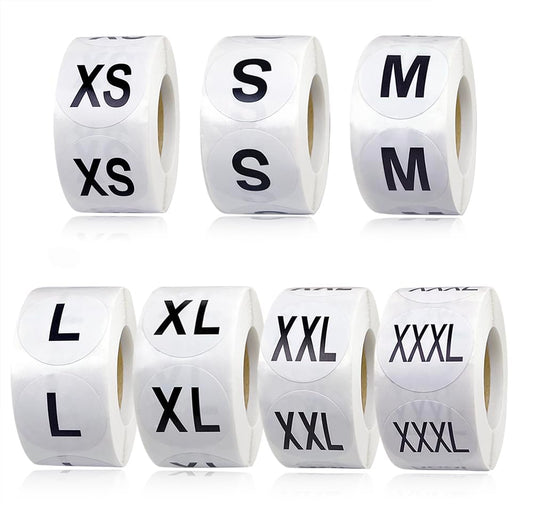 3500 Pcs Clothing Size Stickers, 1 Inch Round Self Adhesive, 7 Sizes XS-S-XXXL for T Shirts (Black) Black