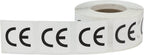 Roll of 1-inch square adhesive European Conformity CE labels for product certification, electronics, and manufacturing.