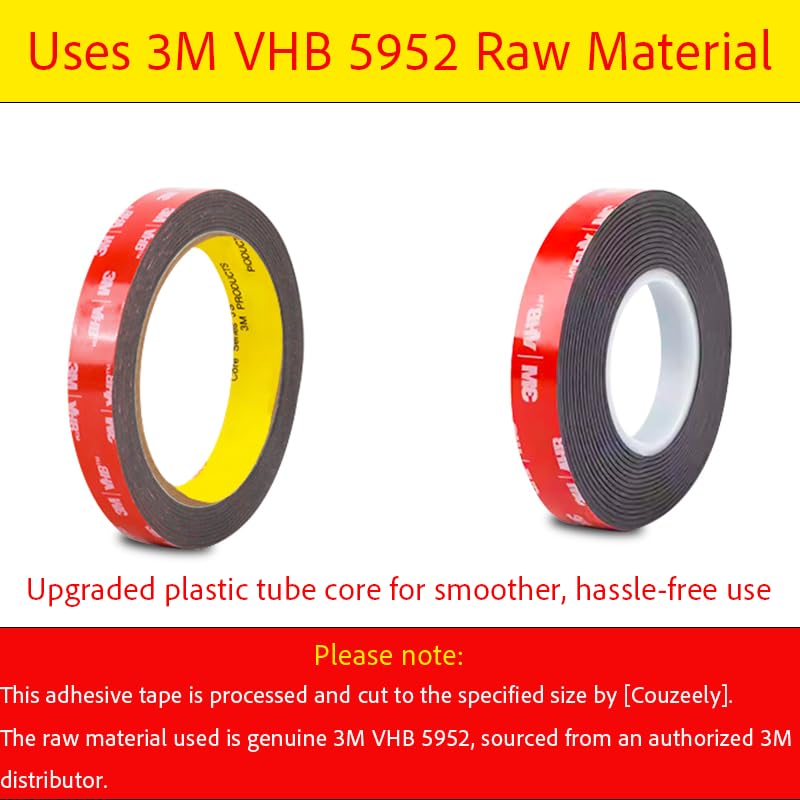 Double Sided Tape Heavy Duty, Waterproof Mounting Foam Tape, 16.5ft Length, 1.18in Width, High Temperature Resistant Adhesive Tape for Car, LED Strip Light, Office Decor, Uses VHB 5952 Raw Material 1.18in x 16.5ft