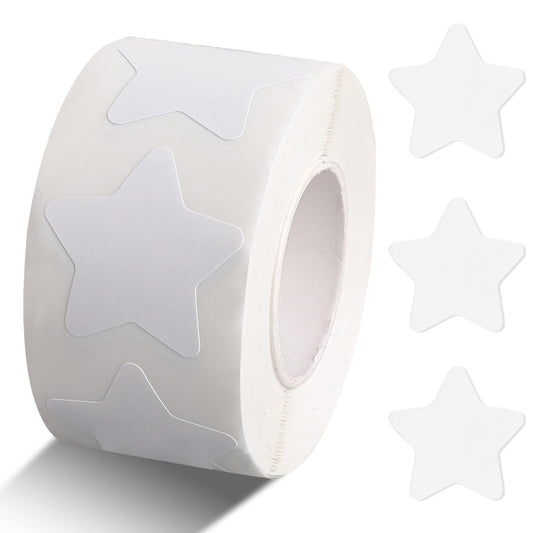 White Star Sticker Roll, 500 Pcs Small Star Shape Stickers, 1 Inch, Self-Adhesive Vinyl Stars, Labels, Paper, Waterproof, Removable, Reward Stickers for Teacher, Business, Arts and Crafts
