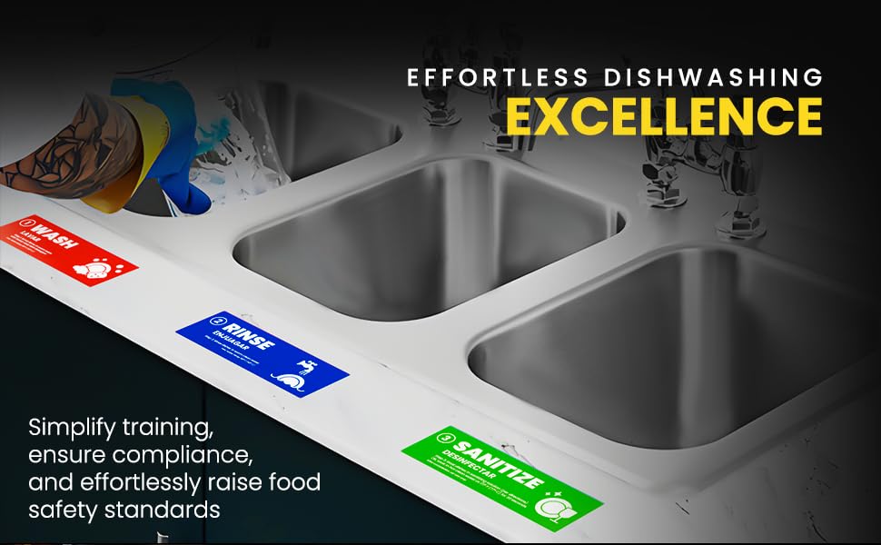 [Enhanced] Wash Rinse Sanitize Sink Labels, Hand Wash Only 5 Labels