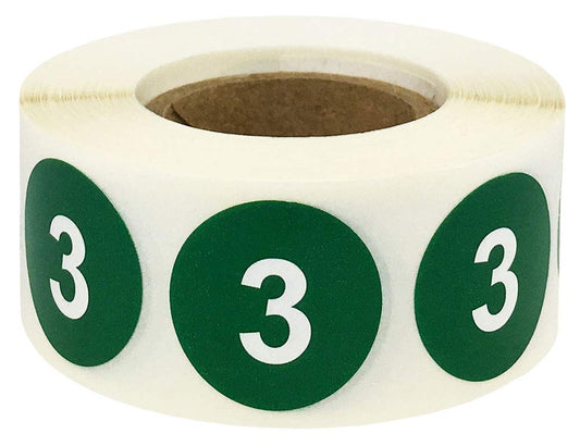 Green Number 3 Stickers 0.75 Inch 500 Labels On A Roll #3
