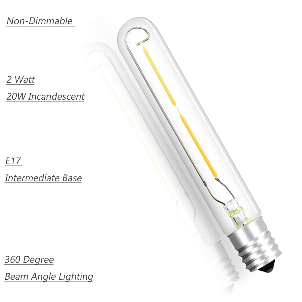 Bonlux LED T6.5 Exit Sign Clear Light Bulbs, 2W E17 Intermediate Base T6.5 LED Appliance Bulb (20W Incandescent Equivalent) for Refrigerator Freezer, Daylight 6000K (4-Pack,E17 Base) 2 Watts - 4 Pack