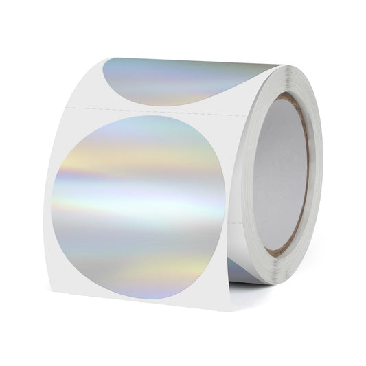 Holographic Round Thermal Labels Silver 2 Inch Self Adhesive Circle Rainbow Printer Stickers Vinyl Waterproof Roll Glitter Decals Name Tag for Design DIY Logo Business 200 PCS Holographic Silver 2 Inch Circle