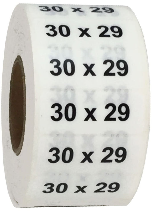 30 x 29 Men's Pants Clothing Size Strip Labels 1.25 x 5 125 Total Stickers 30 X 29