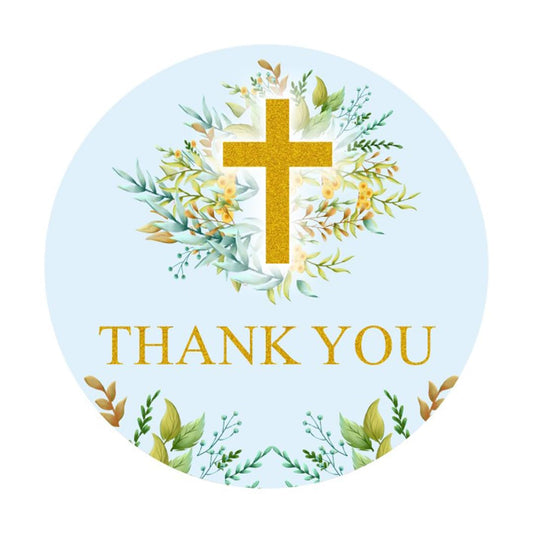 50 Pack of 2" Round Cross Thank You Stickers Labels Candy Sticker Labels for Baptism Party (Blue) Blue