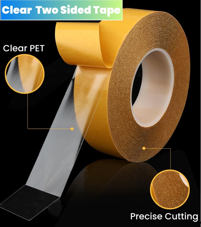 Ultra Thin Clear PET Double Sided Tape 2” x 82 Ft Strong Adhesive Removable No Residue Transparent Mounting Tape for DIY Crafts Office Home Decoration Industrial Fixing 2" X 82 Ft